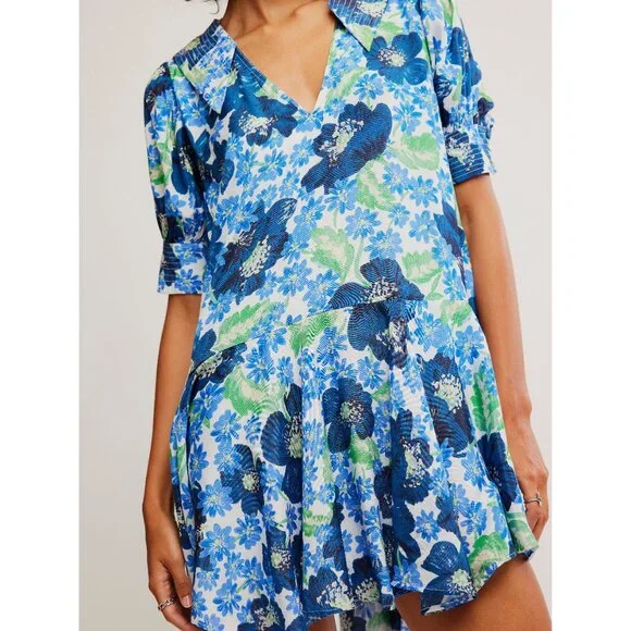 🎉LAST CHANCE🎉 FREE PEOPLE Moon Chaser Mini Dress / Bright Blue Combo - Picture 5 of 7